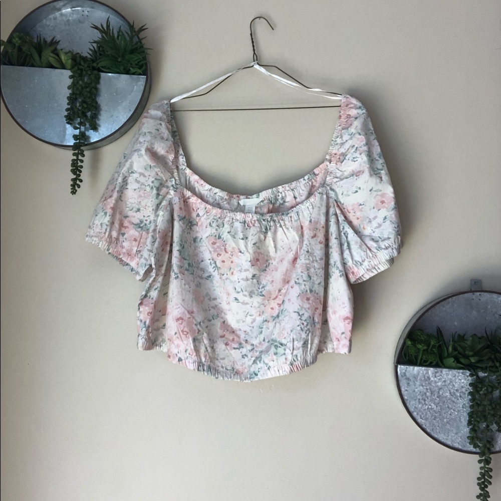 H&M Floral Puff Sleeve Crop Top (NWT)